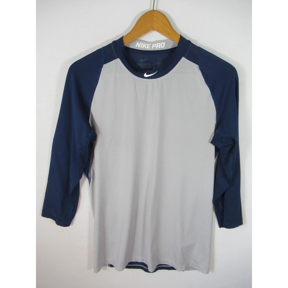 Nike Pro Baseball Jersey Men Medium Fitted Dri Fit Blue/Gray 3/4 Sleeve